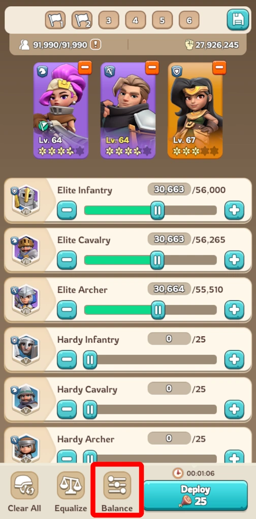 Troop balance button